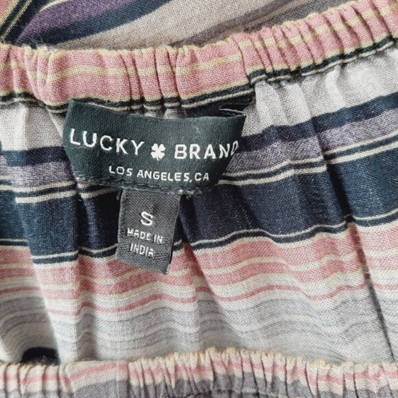 LUCKY BRAND Off-Shoulder Stripped Boho Folk Top Raw Hem Sz S Flawed - Picture 11 of 13